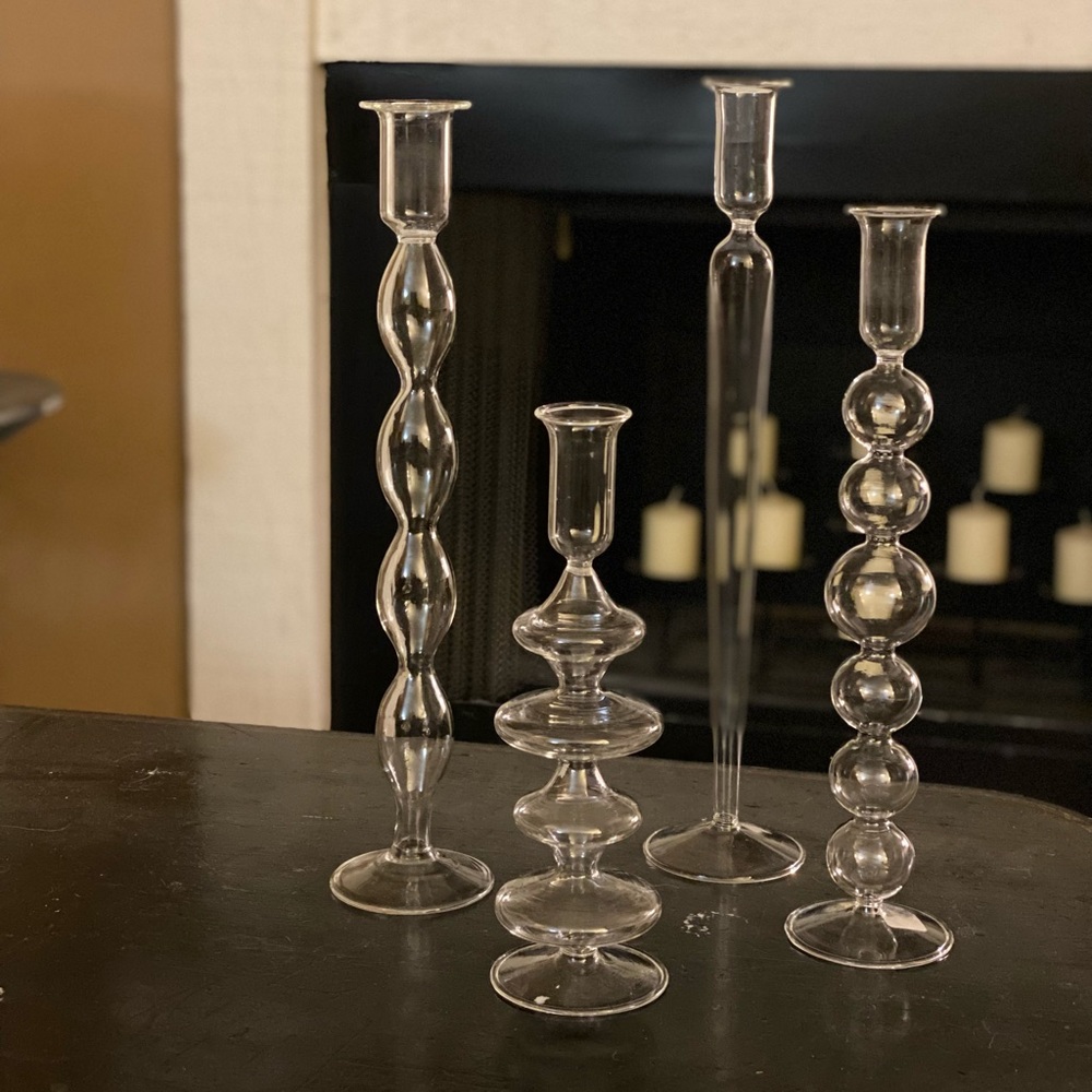 4 CB2 Handblown glass candle holders-pillars